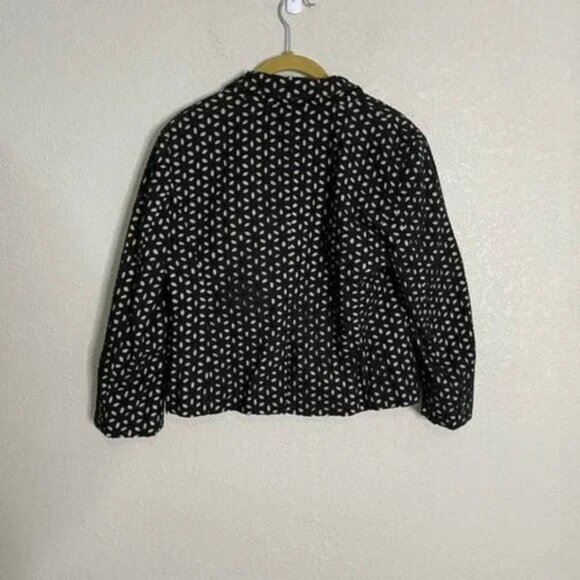 Loft Black Nude Tan Cotton Cropped Fitted Floral Eyelet Dress Blazer Jacket XS 2 - Picture 6 of 8